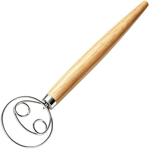 Maxjoy Danish Dough Whisk, Stainless Steel Wood Handle for Sourdough Bread