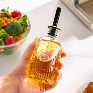 Olive Oil Dispenser Bottle for Kitchen with Metal Spout, Glass Oil Bottles 7OZ, Elegant Glass Cooking Dispenser for Kitchen Juice Mouthwash Honey Syrup Coffee Syrup-2pcs