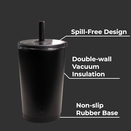 HydroJug Everyday Tumbler 14 oz, Ceramic-Lined Straw Cup, Black