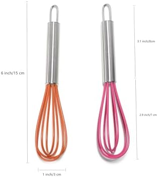 Mini Whisks 6 inch 2Pcs Stainless Whisk+silica gel, Hand Egg Mixer for Flour Cake Egg, Kitchen Cooking Baking Use Whisk