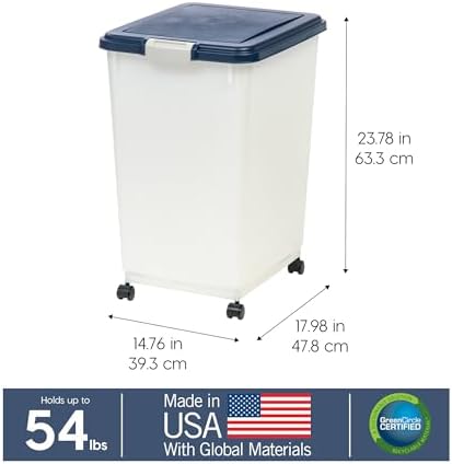 IRIS USA Dog Food Storage Container, Up to 54 lbs, Navy, Made in USA