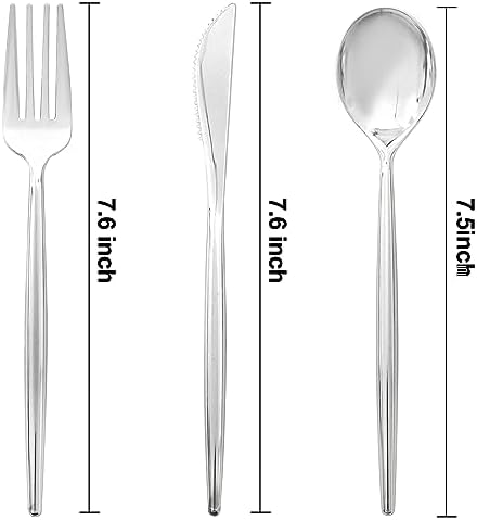 SUT 300PCS Silver Cutlery Set, Heavy Duty Disposable Utensils Include 100 Forks, 100 Spoons and 100 Knives, Premium Flatware for Party, Wedding, Birthday and Catering Events