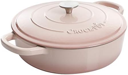 Crock-Pot Artisan 5-Quart Blush Enameled Cast Iron Braiser with Lid – Durable Slow Cooker and Oven Safe Cookware