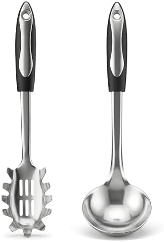 2 PCS Stainless Steel Soup Ladle and Spaghetti Spoon