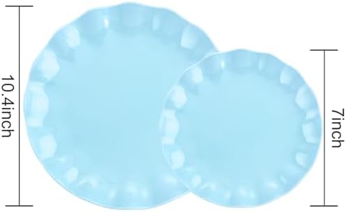 LIYH 24Pcs Light Blue Scalloped Plastic Plates Reusable For Party Events