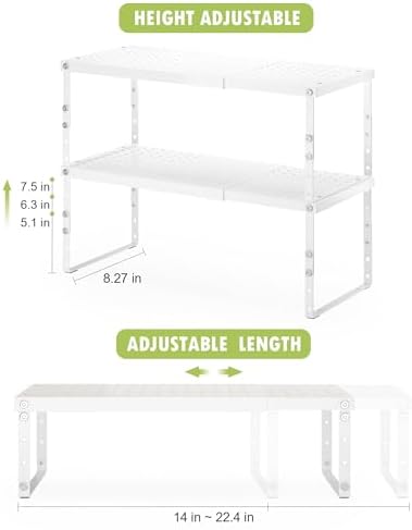 RUILALIFE Expandable Cabinet Organizer Shelf With Adjustable Height, Stackable Kitchen Countertop Organizer Rack, Adjustable Shelf Riser For Kitchen Counter, Pantry, Cupboard, Desk, Tabletop
