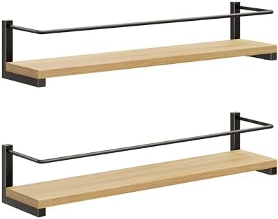 OROPY Wooden Spice Rack Wall Mounted, Over the Stove, Kitchen Wall, 2 Pack