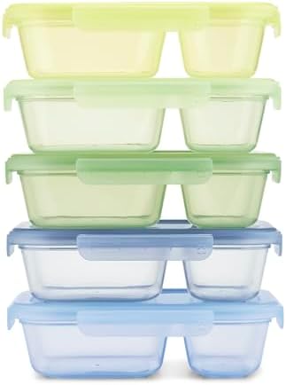 Ello Snap & Nest 10-Piece 3 Cup Plastic Divided Meal Prep Set, Reusable Food Containers for Healthy Eating, Freezer, Dishwasher Safe, Seafoam