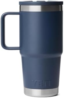 YETI Rambler 20 oz Travel Mug with Flip Straw Lid – Stainless Steel, Vacuum Insulated, Leakproof, Cup Holder Friendly, Navy