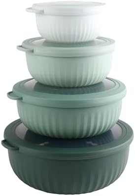 COOK WITH COLOR Prep Bowls with Lids- Wide and Deep Nesting Plastic Small Mixing Bowl Set with Lids, 8 Piece Set - Wide Bowls, Sage
