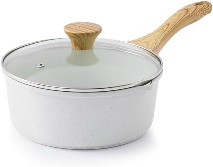 SENSARTE 3 Quart Ceramic Nonstick Saucepan with Double Pouring Spout