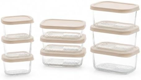 Glass Food Storage Containers with Lids - 18 Piece - 10.5 oz, 17.6 oz & 25.4 oz Sets Glass with BPA-Free Leak Resistant Stackable Lids - Microwave, Oven & Dishwasher Safe - Ideal for - Vanilla Mist