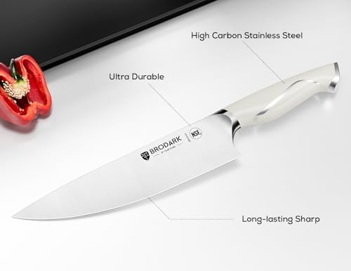 BRODARK 15Pcs Professional High Carbon Stainless Steel Knife Set With Block