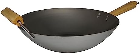 IMUSA 14 Inch Carbon Steel Wok with Wood Handles for Noodles