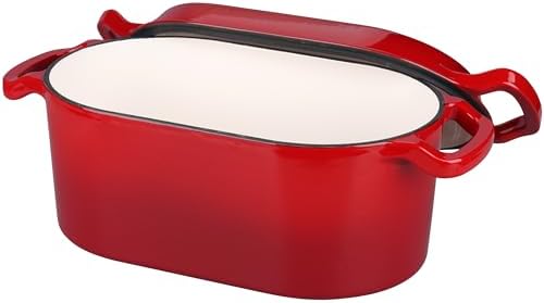 VORRINGARD Oval Dutch Oven Pot with Lid, Enamel Coating Cast Iron Bread Pans for Homemade Sourdough Bread Baking, Cooking, 4 Quart, Red