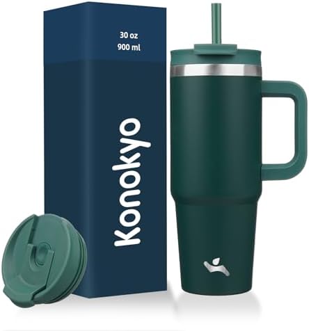 Konokyo 30 oz Insulated Tumbler Water Bottle with Handle, Straw Lid