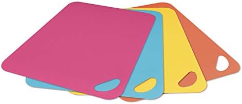Dexas Heavy Duty Cutting Board Grippmat, Flexible Cutting Boards for Kitchen, Set of 4, Non Slip Plastic Board Cutting Mat 11.5 by 14 inches, Bright Blue, Yellow, Orange and Pink Set Kitchen Gadgets