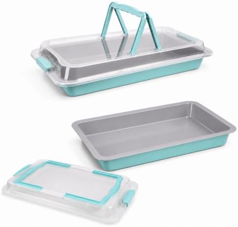 2 Pack 15x10 Sheet Cake Pan with Lid, Blue Gray Interior
