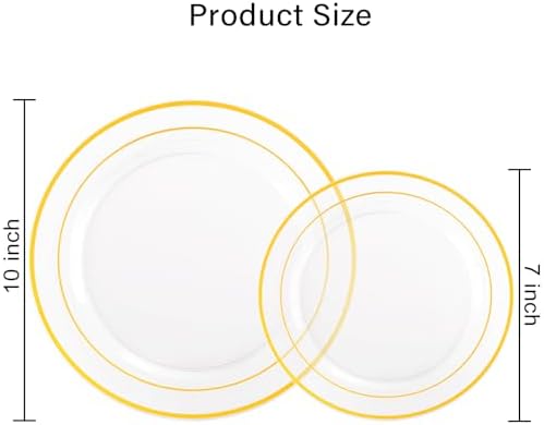 I00000 102 Pcs Clear Gold Plastic Plates, Premium Disposable Party Plates