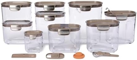 ProKeeper+ Airtight Food Storage Container Set – Clear Plastic Flour and Sugar Canister Set with Magnetic Accessories for Kitchen Organization (Taupe, 13-Piece)