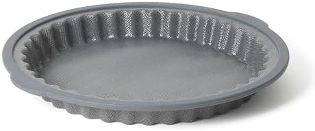 Calphalon Omni 10-Inch Pie Pan, Tart Pan, Silicone Bakeware with GlassFlex Technology and Micro-Woven Glass Core for Even Heating, Flexible Nonstick Round Baking Pan for Pies & Tarts (Grey)