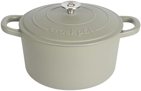 Crock-Pot Artisan 7-Quart Round European Enameled Cast Iron Dutch Oven with Lid – Matte Green, Durable Oven Safe Cookware