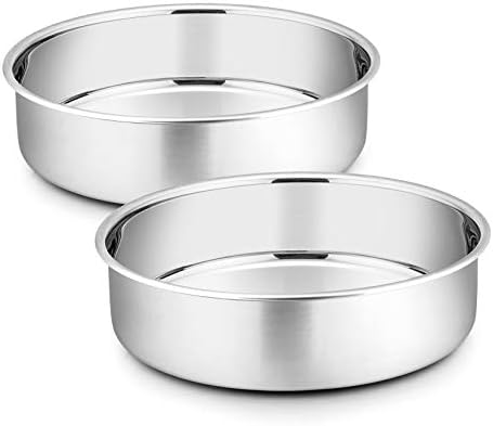 P&P CHEF 8 Inch Cake Pan Set of 2, Stainless Steel Round Baking Cake Pans