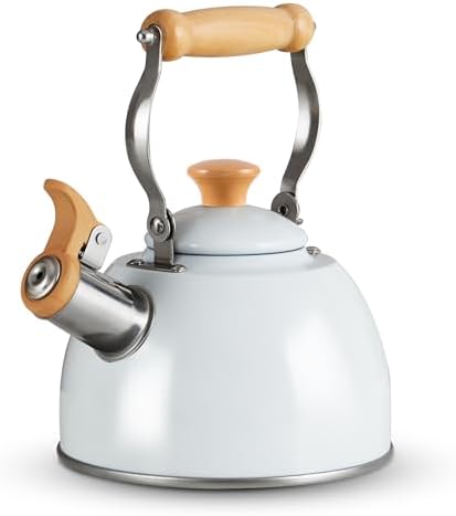 ROCKURWOK Whistling Tea Kettle for Stove Top, 1.6 QT Small Tea Pot, White