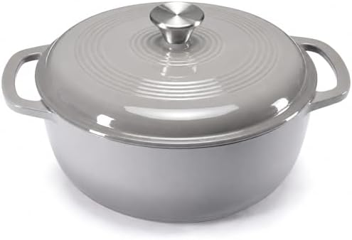 NEWBULIG Cast Iron Dutch Oven, 6 Quart Enamel Dutch Oven Pot with Lid, Heavy Duty Cookware for Sourdough Bread, Braising, Stews, Roasting, Safe up to 500°F, Grey