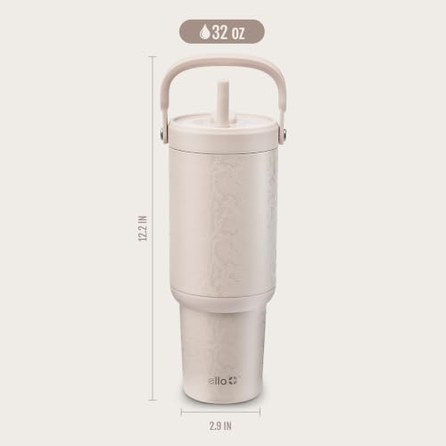 Ello Oasis Go+ 32oz Tumbler with Top Handle and Retracting Straw | Reusable Insulated Stainless Steel Cup, 100% Leakproof Water Bottle, 24 Hours Cold, Cup Holder Friendly For Travel | Python