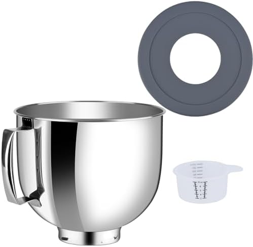 Stainless Steel Bowl Compatible with Kitchenaid Mixer 4.5/5QT，With Grey Lid,5 Quart Stainless Bowl for Kitchen Aid Mixing,With Green Lid