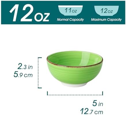 vancasso Bonita 12 Oz Small Bowls Set of 6, Ceramic Mini Dessert & Dipping Dishes, 5" Kids Bowls for Dip and Snacks, Microwave Safe Multicolor