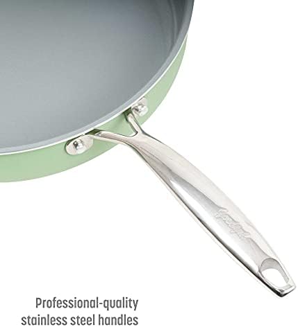 Goodful Ceramic Nonstick Deep Saute Pan with Lid, Dishwasher Safe Pots and Pans, Comfort Grip Stainless Steel Handle, Skillet Frying Pan Made without PFOA, 4-Quart, Green