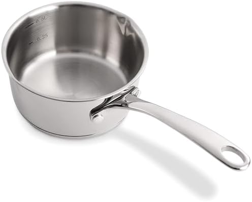 DEAYOU 18/10 Stainless Steel Butter Warmer Measuring Pan, 0.5-Quart Milk Warmer Pot with Dual Pour Spouts, 17OZ Small Sauce Pan for Stove Top, Chocolate Melting, Coffee Tea Soup Warming