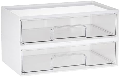Vtopmart White Stackable Storage Drawers, 2 Pack Wide Organizers