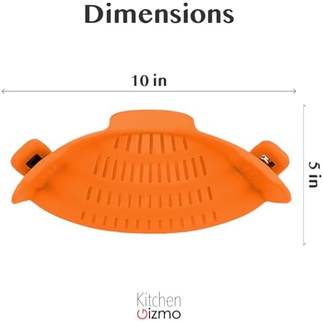 Kitchen Gizmo Snap N Strain Clip On Strainer for Pots and Pans - Adjustable Silicone Colander for Kitchen - Compact Clip-On Food Strainer for Draining Pasta and Vegetables - Orange