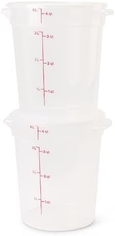 Cambro Food Storage Containers with Lids (BPA-Free) - 4 Quart - Food Grade Buckets with Lids (4 Pack) - For Dough Proofing and Brining (Translucent)