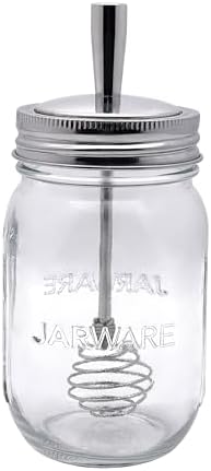 Jarware Glass Mason Jar & Honey Dipper Lid, Stainless Steel Honey Wand Set
