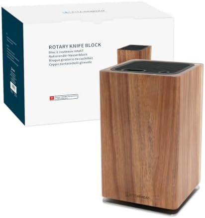 KITCHENDAO 360° Rotary Acacia Wood Magnetic Knife Block without Knives
