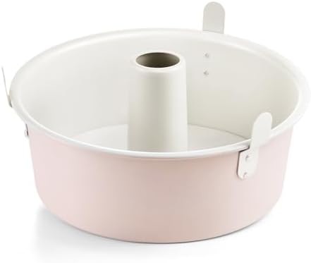 HONGBAKE Nonstick Angel Food Cake Pan with Removable Bottom, 10 Inch Tube Pound Cake Pans for Baking Chiffon Cake, 16-Cup, Heavy Duty, Pink