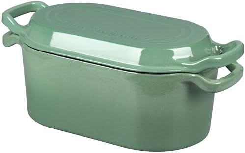 VORRINGARD Oval Dutch Oven Pot with Lid, Enamel Coating Cast Iron Bread Pans for Homemade Sourdough Bread Baking, Cooking, 4 Quart, Sage Green