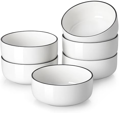 MALACASA 24 OZ Ceramic Bowls Set of 6, Soup Cereal Bowls, Black Rim