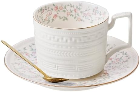 Country Roses Porcelain Tea Cup and Saucer Set with Gold Trim, Vintage Style, For Women and Tea Parties (1, G)