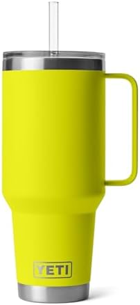 YETI Rambler 42 oz Tumbler with Handle and Straw Lid, Travel Mug Water Tumbler, Vacuum Insulated Cup with Handle, Stainless Steel, Firefly Yellow