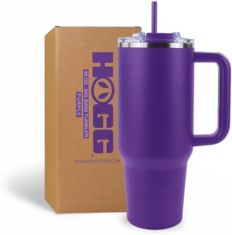 Hogg Big Swig 40oz Tumbler with Handle and Straw - Purple, 40 oz Tumbler, Insulated Cup with Handle, 40oz Water Bottle with Straw, Thermal Cups, Leak Proof Lid, Travel Mugs, Stainless Steel