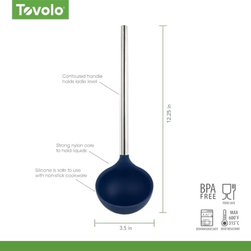 Tovolo Silicone Ladle With Stainless Steel Handle Deep Soup Ladle for Cooking Canning Serving Soup Punch Stew Sauce, Large Kitchen Utensil Spoon Dishwasher Safe BPA Free Silicone Deep Indigo
