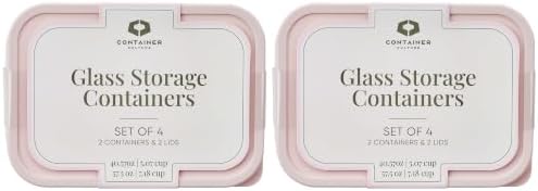 Glass Food Storage Containers with Lids — 8 Piece — 57.5 oz & 40.57 oz Glass with BPA-Free Leak Resistant Stackable Lids — Microwave, Oven & Dishwasher Safe — Ideal for Meal Prep & More Berry Blush