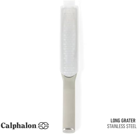 Calphalon Edge Lemon Zester, Stainless Steel Fine Citrus Grater for Lemon, Garlic & Ginger, Handheld Kitchen Zester with Protective Cover & Ergonomic Handle, Taupe