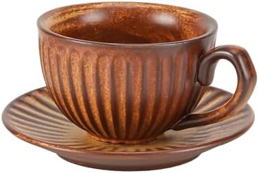 Vintage Design 11 oz Ceramic Latte Art Cappuccino Barista Cup with Saucer,Porcelain Vintage Embossed Tea Cup for Espresso,Coffee Bar, Brunch,Home Kitchen,Cups Are Microwave and Dishwasher Safe