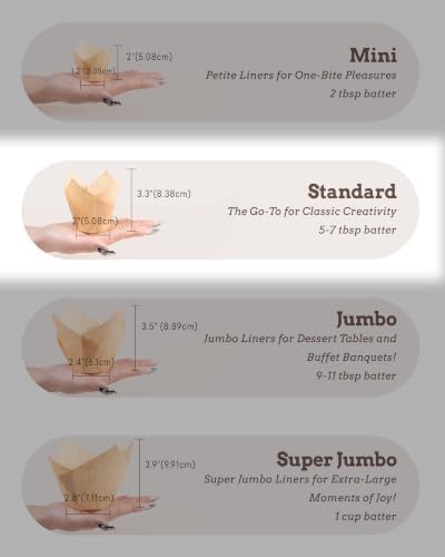 Bake Choice 200pcs Natural Tulip Cupcake Liners for Baking, EU 75GSM Paper